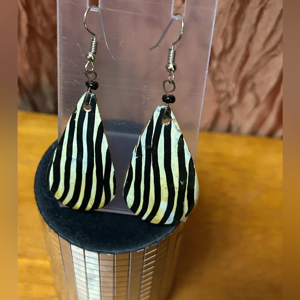 Zebra hand painted ceramic pierced earrings